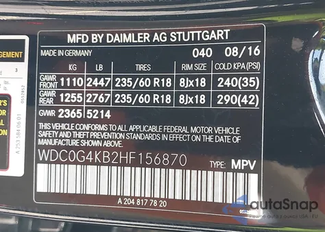 2017 Mercedes-Benz Glc 300 4Matic из США, поврежденный, VIN WDC0G4KB2HF156870